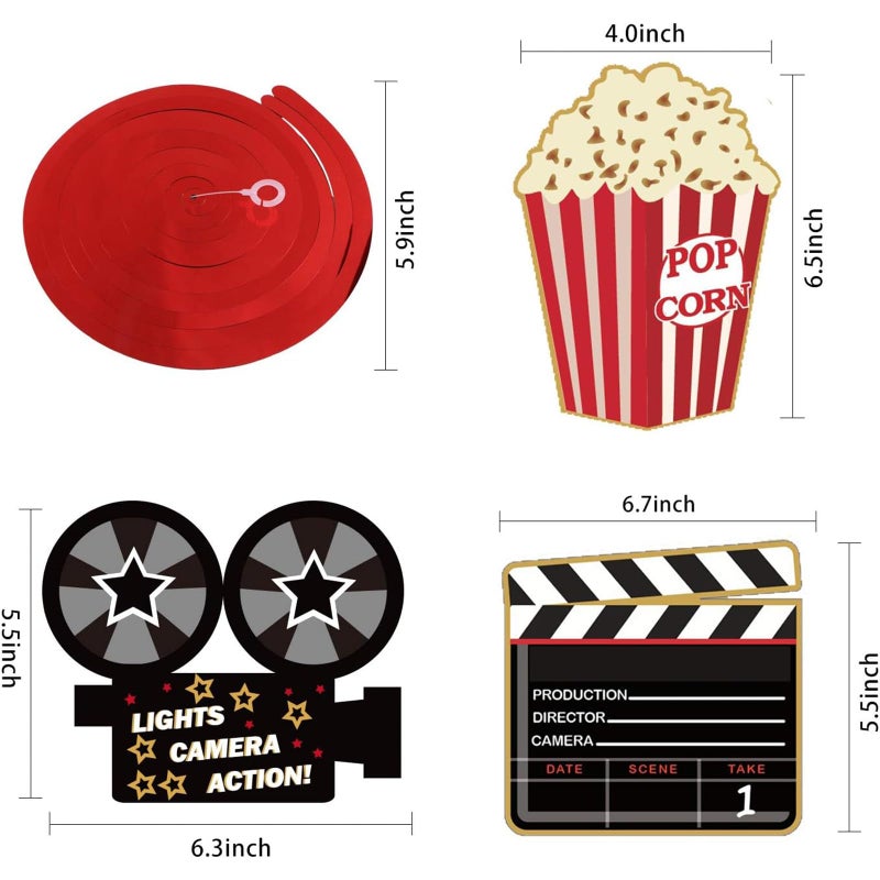 JOLLYSTYLE 36Ct Movie Night Party Decorations Hanging Swirls - Movie Theater Themed Bridal Shower/Birthday Party Supplies Film Backdrop - Image 3